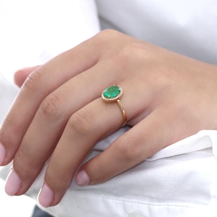 SKU-67977 / Δαχτυλίδι Ροζέτα με Σμαράγδι & Διαμάντια Χρυσός Κ18
