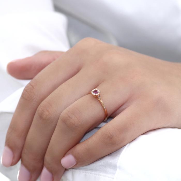 SKU-67129 / Δαχτυλίδι Ροζέτα Ροζ Χρυσός Κ18 με Ρουμπίνι & Διαμάντια