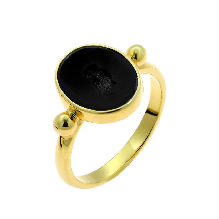 SKU-67990 / Δαχτυλίδι Σφραγιδόλιθος με Μαύρο Όνυχα Χρυσός Κ18