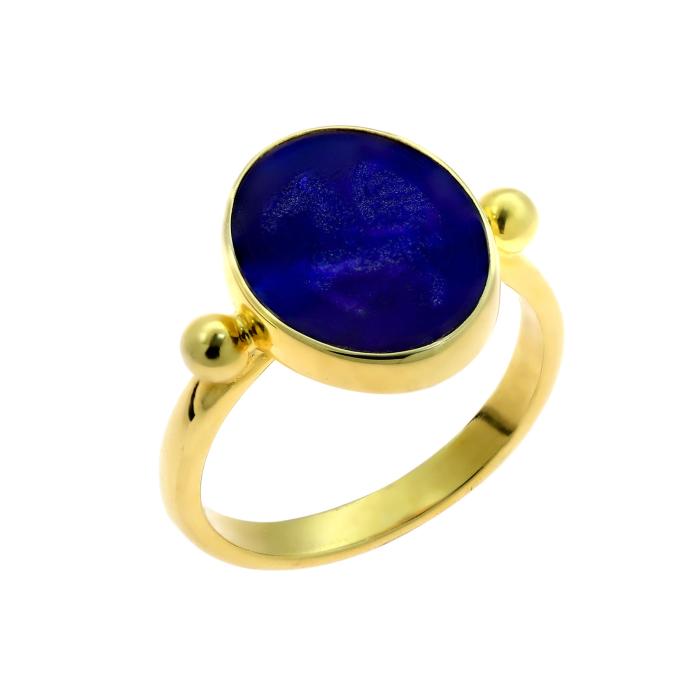 SKU-67987 / Δαχτυλίδι Σφραγιδόλιθος Πήγασος Χρυσός Κ18 με Lapis Lazuli