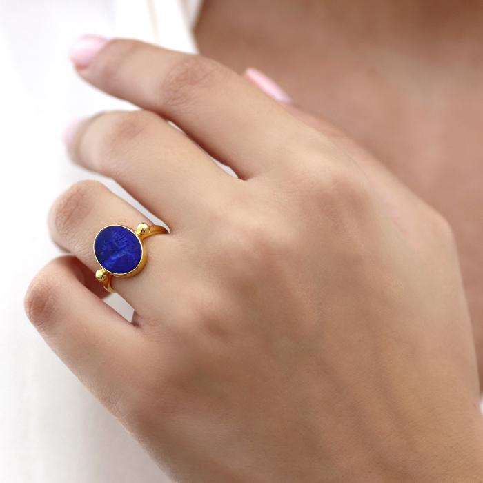 Δαχτυλίδι Σφραγιδόλιθος Πήγασος Χρυσός Κ18 με Lapis Lazuli
