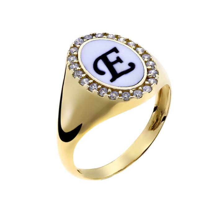 SKU-67344 / Δαχτυλίδι Σεβαλιέ με Μονόγραμμα Χρυσός Κ9 με Ζιργκόν