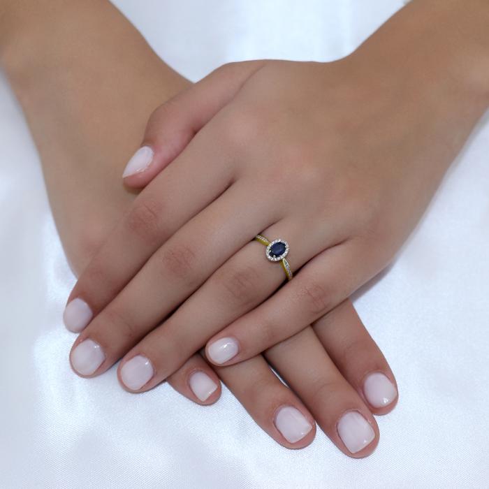 SKU-67769 / Δαχτυλίδι Χρυσός Κ18 με Ζαφείρι & Διαμάντια