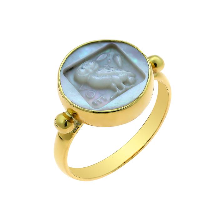 SKU-67989 / Δαχτυλίδι με Σφραγιδόλιθο Χρυσός Κ18 με Φίλντισι