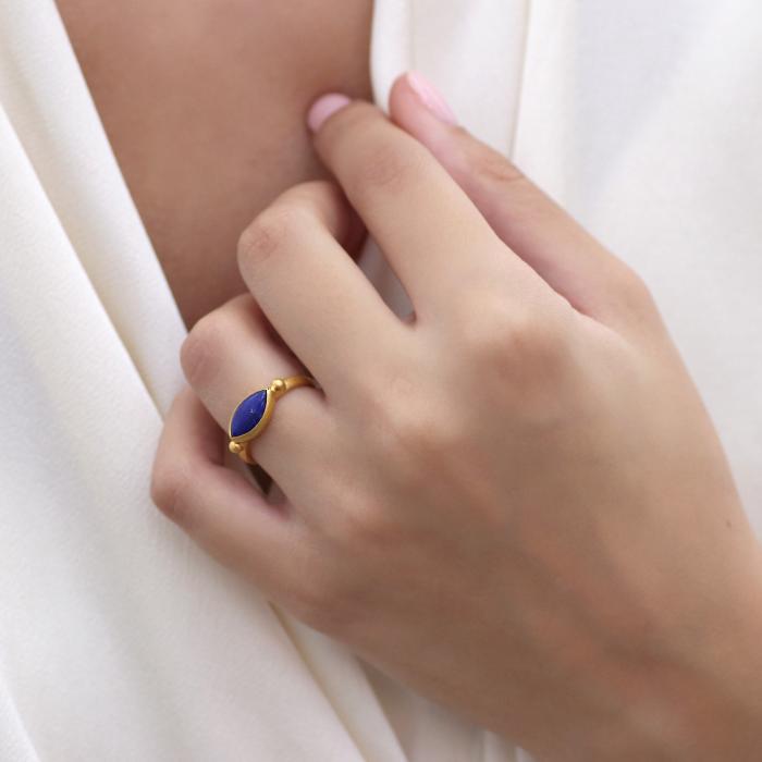 Δαχτυλίδι Χρυσός Κ18 με Lapis Lazuli