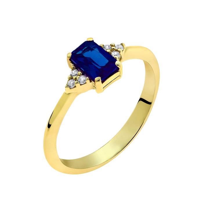 SKU-67886 / Δαχτυλίδι Χρυσός Κ9 με Μπλε & Λευκά Ζιργκόν 