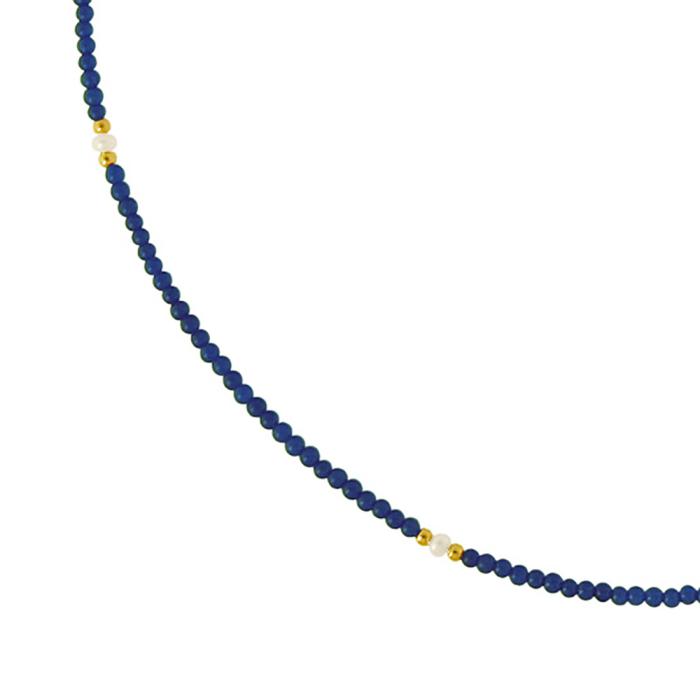 Κολιέ Χρυσός Κ14 με Lapis Lazuli & Μαργαριτάρια SKU-67839
