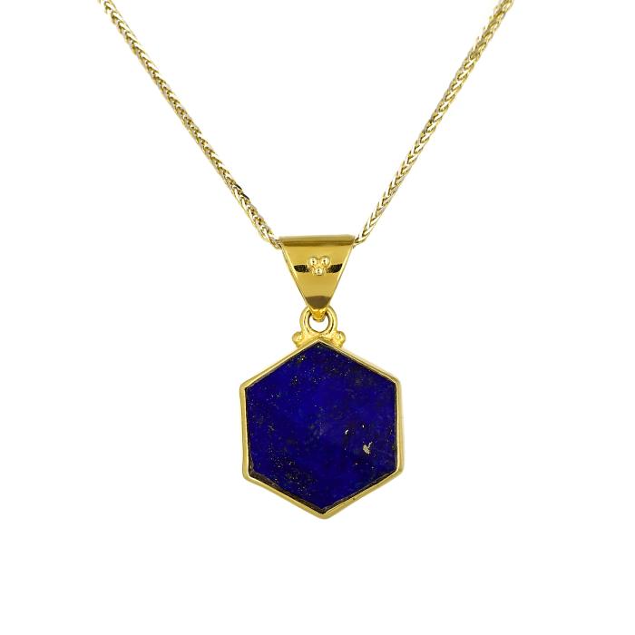 SKU-67984 / Μενταγιόν Εξάγωνο με Lapis Lazuli Χρυσός Κ18
