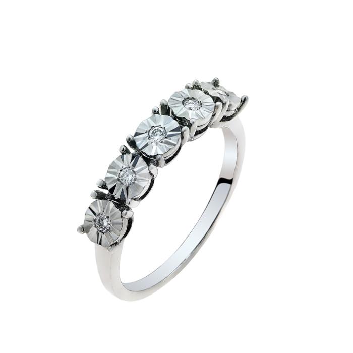 SKU-67033 / Σειρέ Μισόβερο Δαχτυλίδι Λευκόχρυσος Κ14 με Διαμάντια