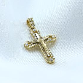 Σταυρός με Εσταυρωμένο Λευκόχρυσος & Χρυσός Κ14 με Ζιργκόν SKU-67922