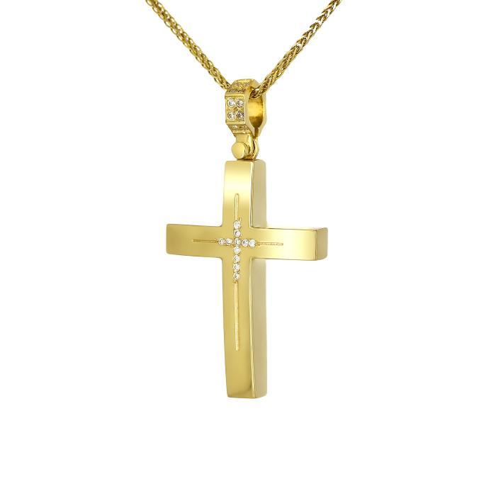 Σταυρός Μοντέρνος Χρυσός Κ14 με Λευκά Ζιργκόν SKU-67897