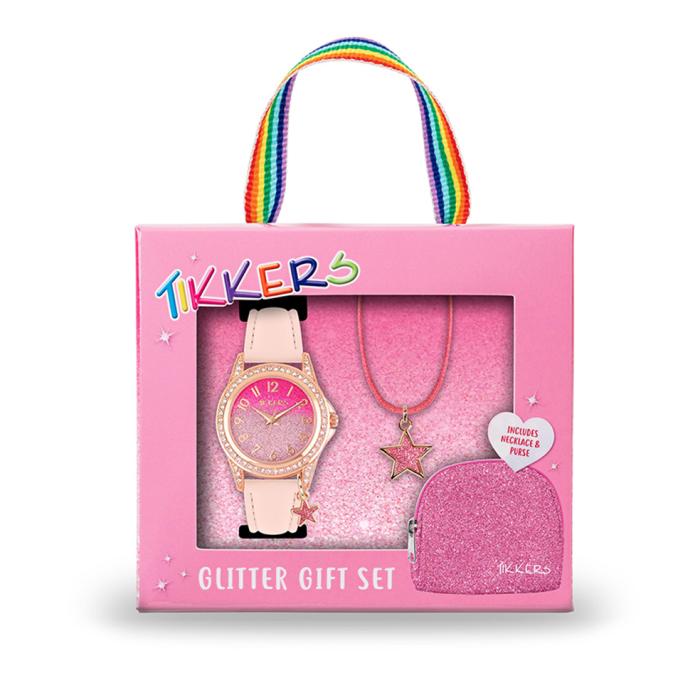 Παιδικό Ρολόι TIKKERS Glitter Gift, Ρόζ Λουράκι & Πορτοφόλι | ATK1062 SKU-67027