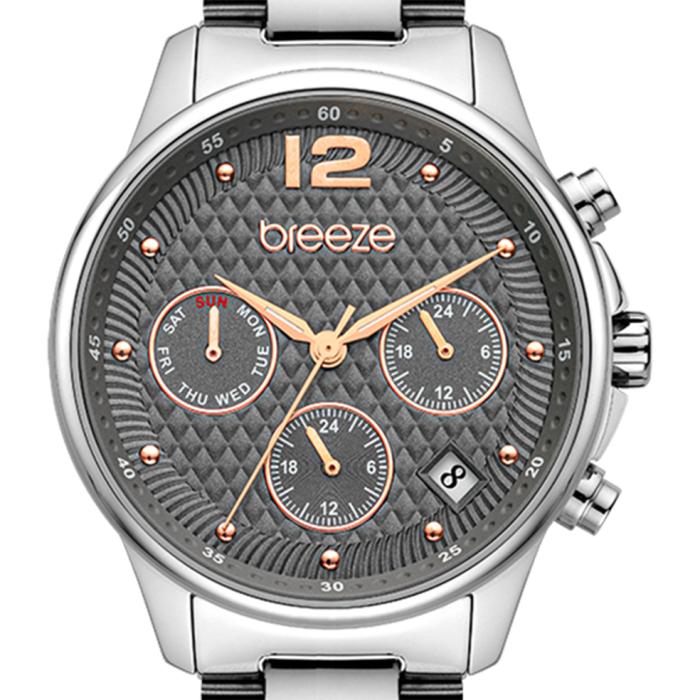 BREEZE Enigma Dual Time Silver Stainless Steel Bracelet