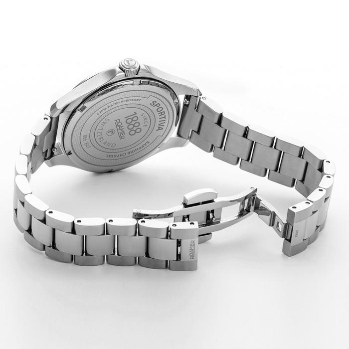 SKU-68087 / ROAMER Sportiva Box Set Diamond Silver Stainless Steel Bracelet & Black Leather Strap 