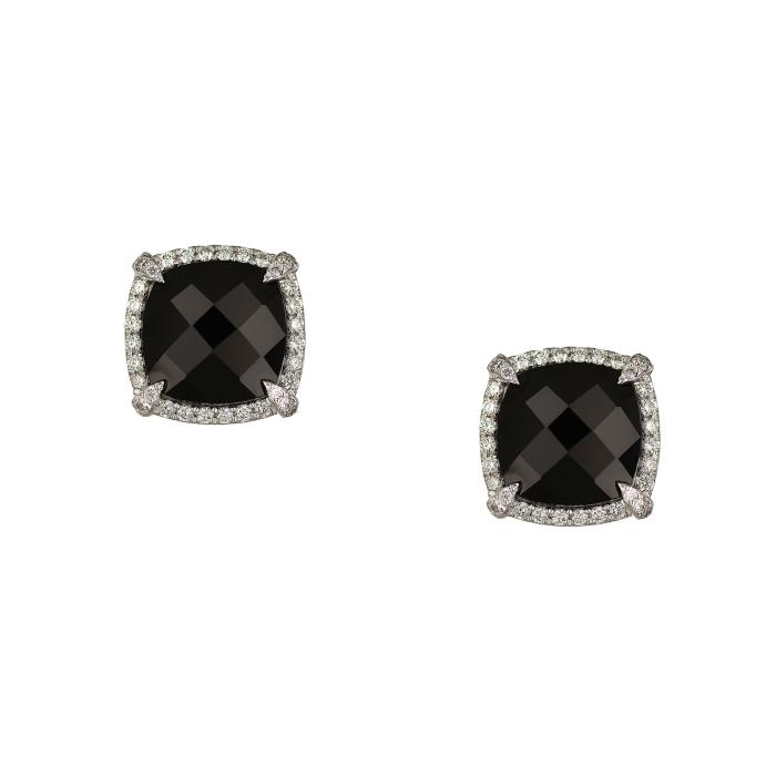 SKU-68485 / Σκουλαρίκια με Μαύρο Όνυχα & Διαμάντια Λευκόχρυσος Κ14