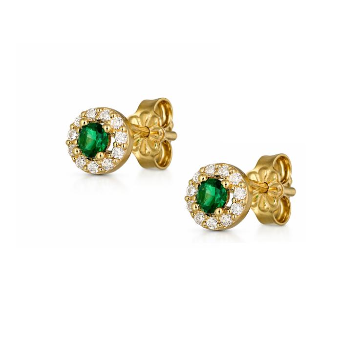 Σκουλαρίκια Ροζέτα Χρυσός K9 με Πράσινα & Λευκά Ζιρκόν SKU-68418