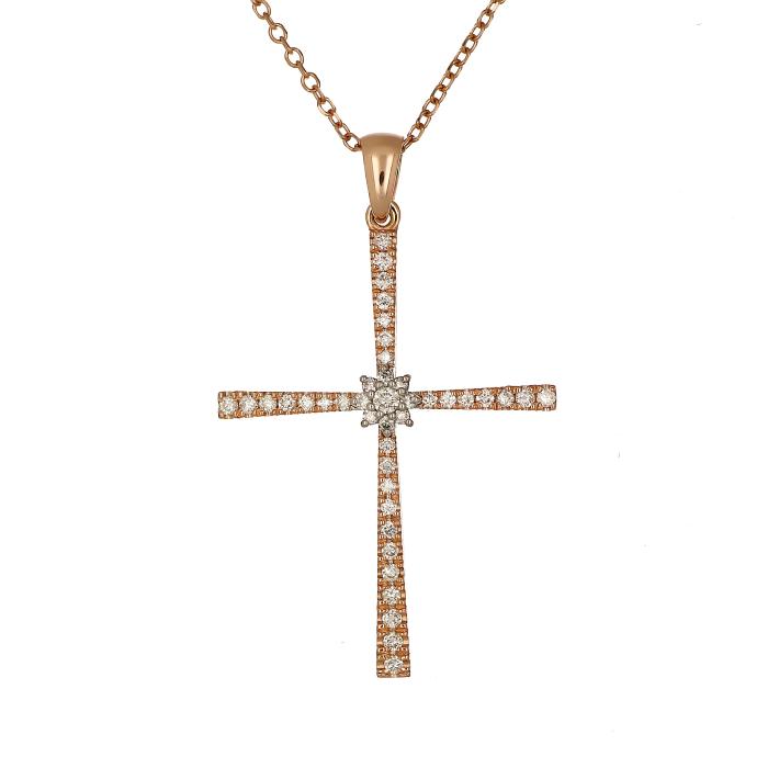 SKU-68313 / Σταυρός με Διαμάντια Λευκόχρυσος & Ροζ Χρυσός Κ18