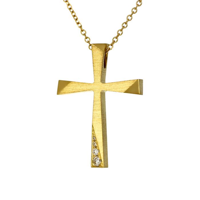 Μοντέρνος Σταυρός Χρυσός Κ18 με Διαμάντια SKU-68314