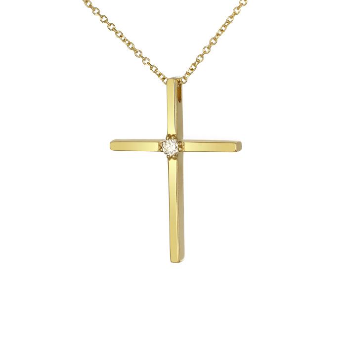 Σταυρός Βάπτισης Χρυσός K14 με Διαμάντι SKU-68150
