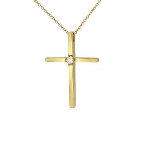 Σταυρός Βάπτισης Χρυσός K14 με Διαμάντι SKU-68150