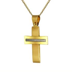 Μοντέρνος Σταυρός Λευκόχρυσος & Χρυσός Κ14 SKU-68940