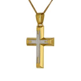 Σταυρός Διπλής Όψεως Χρυσός & Λευκόχρυσος Κ14 SKU-68942
