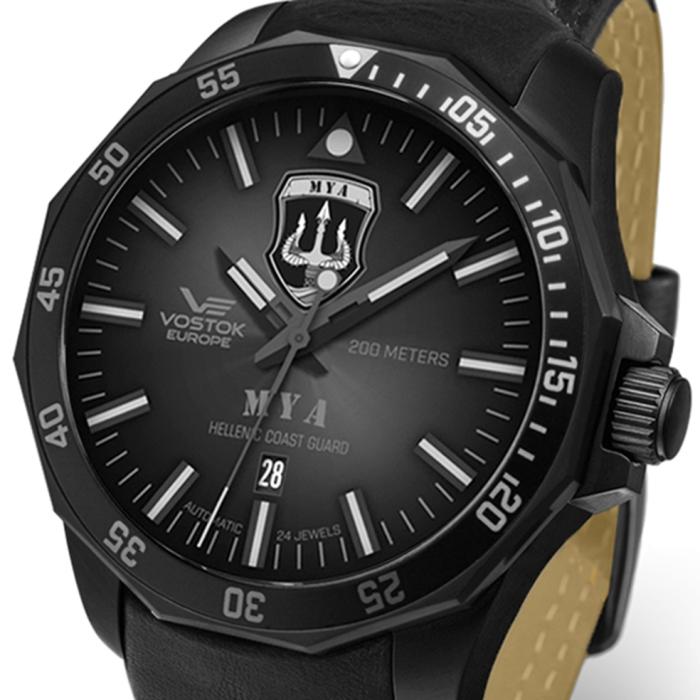 VOSTOK EUROPE Special Limited Edition for the Underwater Missions Unit of the Hellenic Cost Guard Black Leather Strap