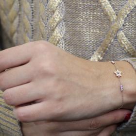 Βραχιόλι Αστέρι με Ζιργκόν Λευκόχρυσος & Χρυσός Κ14 SKU-69097