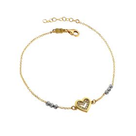 Βραχιόλι Καρδιά με Ζιργκόν Λευκόχρυσος & Χρυσός Κ14 SKU-69098