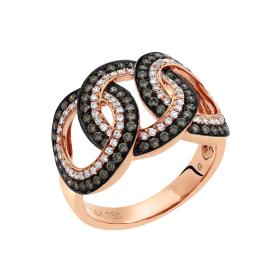 Δαχτυλίδι με Λευκά & Καφέ Διαμάντια Ροζ Χρυσός Κ18 SKU-69112