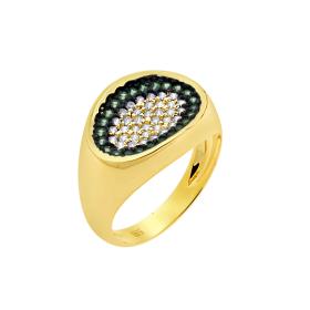 Δαχτυλίδι με Πράσινα & Λευκά Ζιργκόν Χρυσός Κ14 SKU-69287