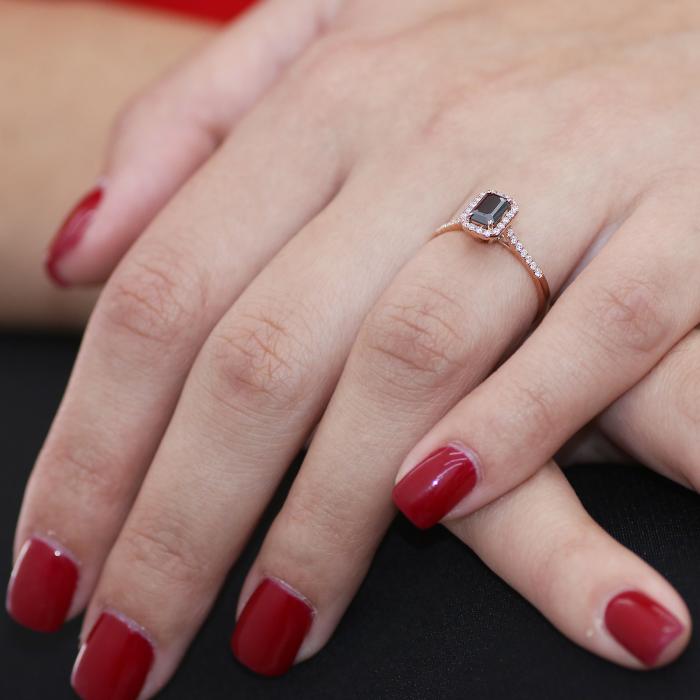 Δαχτυλίδι Ροζέτα με Μαύρο & Λευκά Διαμάντια Ροζ Χρυσός Κ18