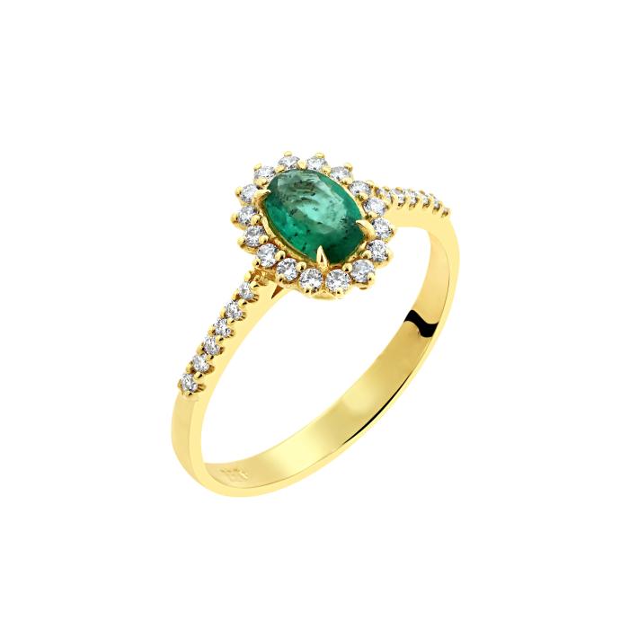 SKU-69202 / Δαχτυλίδι Ροζέτα με Σμαράγδι & Διαμάντια Χρυσός Κ18