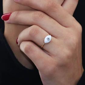 Δαχτυλίδι Ματάκι με Σμάλτο Χρυσός Κ9 SKU-69499