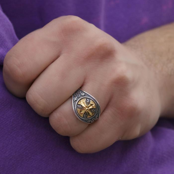 Ανδρικό Δαχτυλίδι Ασήμι 925° με Σταυρό