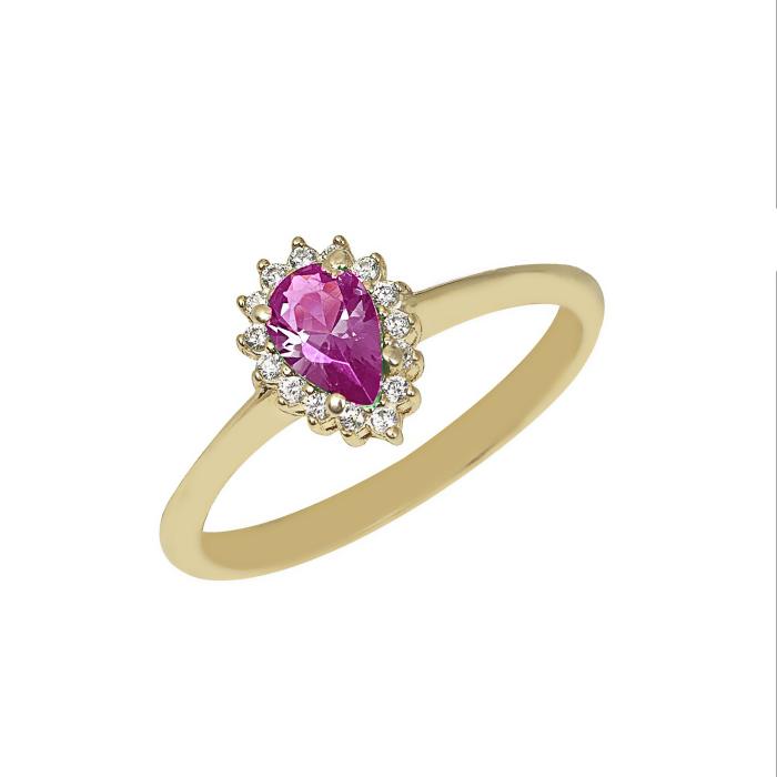 Δαχτυλίδι Δάκρυ Χρυσός Κ9 με Κόκκινο & Λευκά Ζιργκόν SKU-69763