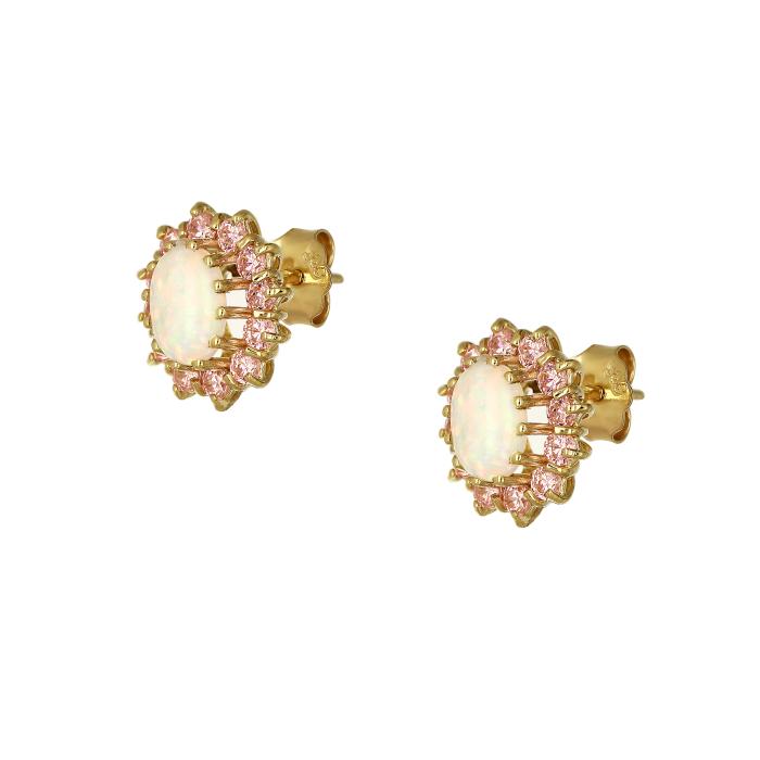 Σκουλαρίκια με Οπάλιο & Ροζ Ζιργκόν Χρυσός Κ14