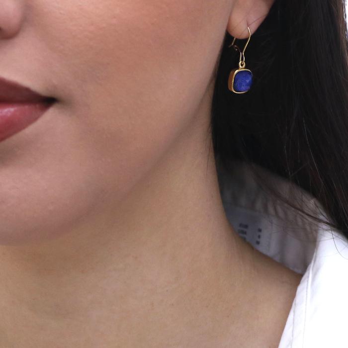 Σκουλαρίκια Κρεμαστά Ασήμι 925° με Lapis Lazuli