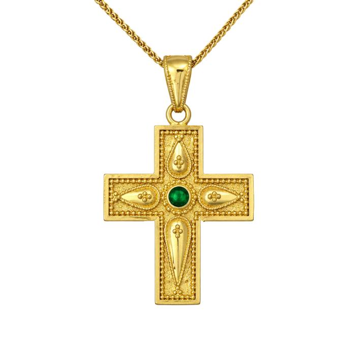 Σταυρός Βυζαντινό Στυλ με Σμαράγδι Χρυσός Κ18 SKU-69221