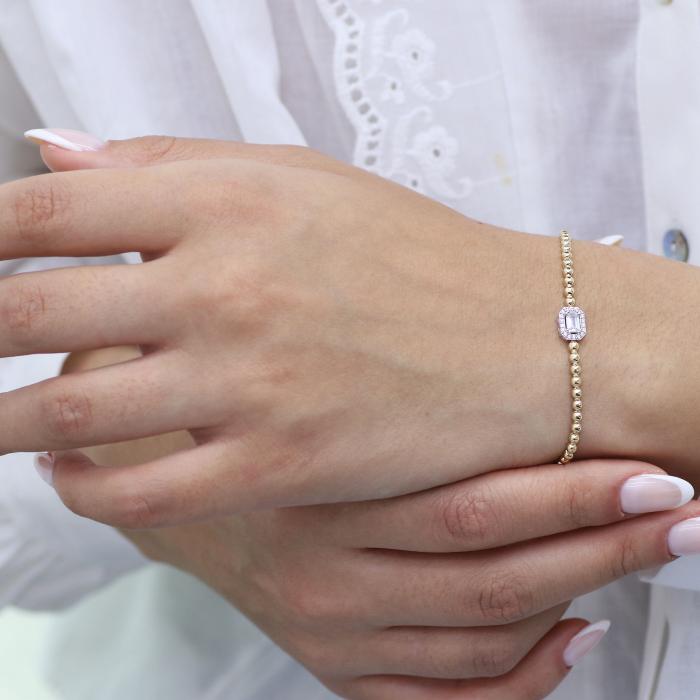 Βραχιόλι Ροζέτα με Ζιργκόν Λευκόχρυσος & Χρυσός Κ14 SKU-70374