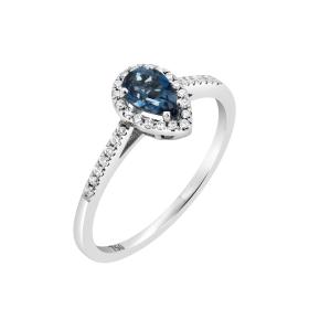 Δαχτυλίδι με London Blue Topaz & Διαμάντια Λευκόχρυσος Κ18 SKU-70761