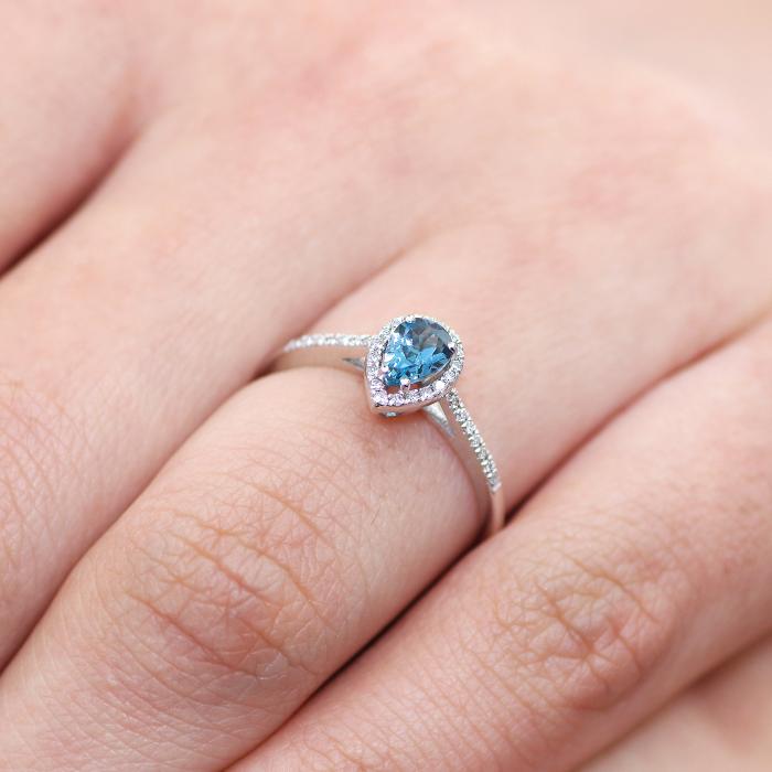 Δαχτυλίδι με London Blue Topaz & Διαμάντια Λευκόχρυσος Κ18 SKU-70761