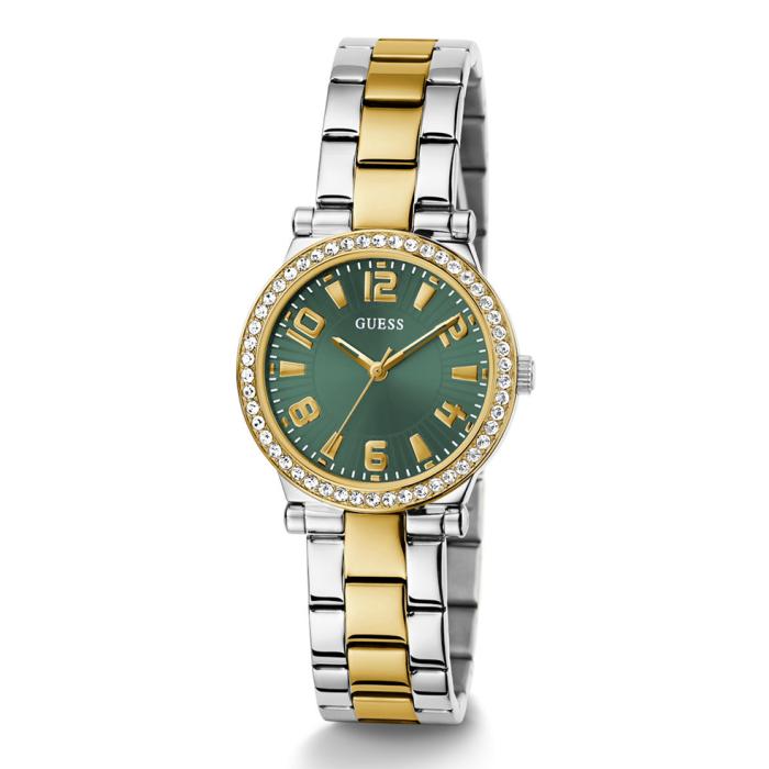 SKU-70994 / GUESS Fawn Crystals Two Tone Bracelet Green Dial