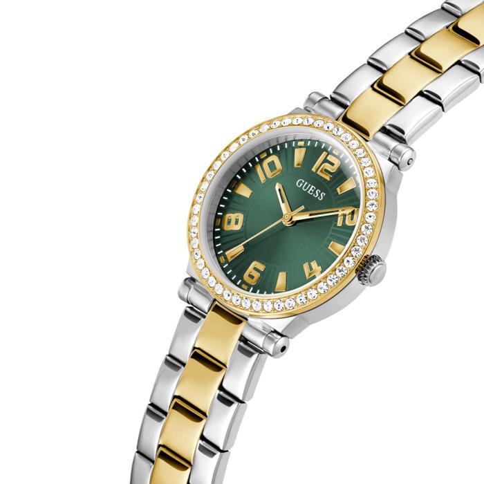 SKU-70994 / GUESS Fawn Crystals Two Tone Bracelet Green Dial