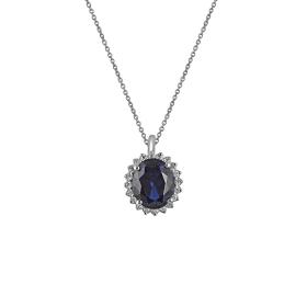 Κολιέ Ροζέτα Λευκόχρυσος Κ9 με Μπλε & Λευκά Ζιργκόν SKU-70013