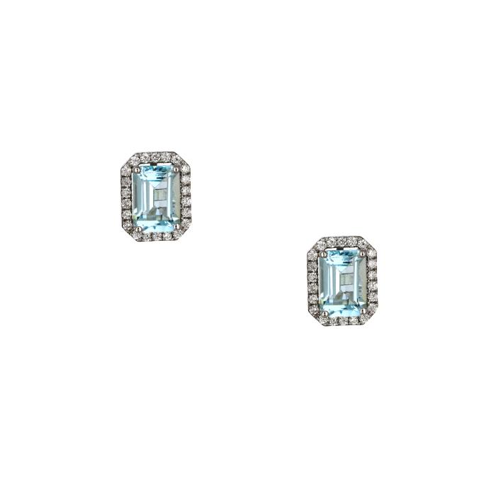 SKU-70939 / Σκουλαρίκια με Sky Blue Topaz & Διαμάντια Λευκόχρυσος Κ18