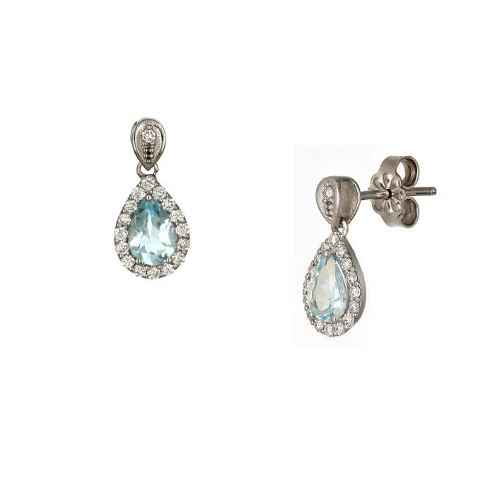 Σκουλαρίκια με Sky Blue Topaz & Διαμάντια Λευκόχρυσος Κ18 SKU-70943