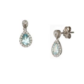 Σκουλαρίκια με Sky Blue Topaz & Διαμάντια Λευκόχρυσος Κ18 SKU-70943