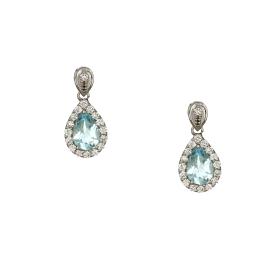Σκουλαρίκια με Sky Blue Topaz & Διαμάντια Λευκόχρυσος Κ18 SKU-70943
