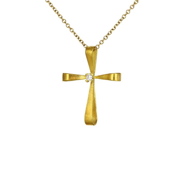 Σταυρός Χρυσός K9 με Λευκά Ζιργκόν SKU-70219